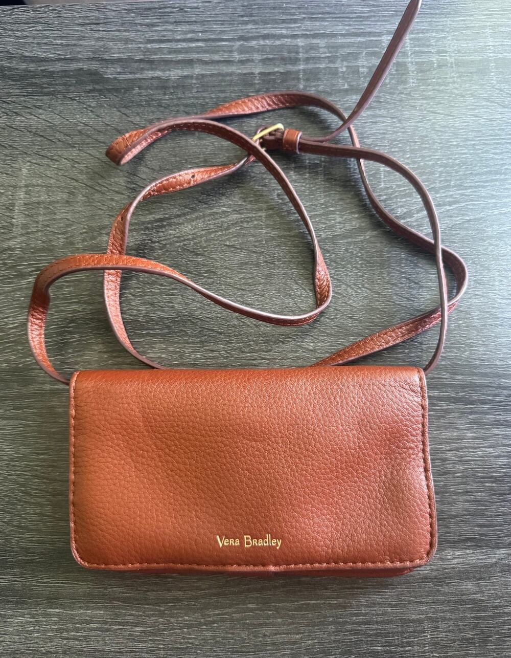 Vera Bradley Brown Leather Small Crossbody Wallet Removable‎ Strap